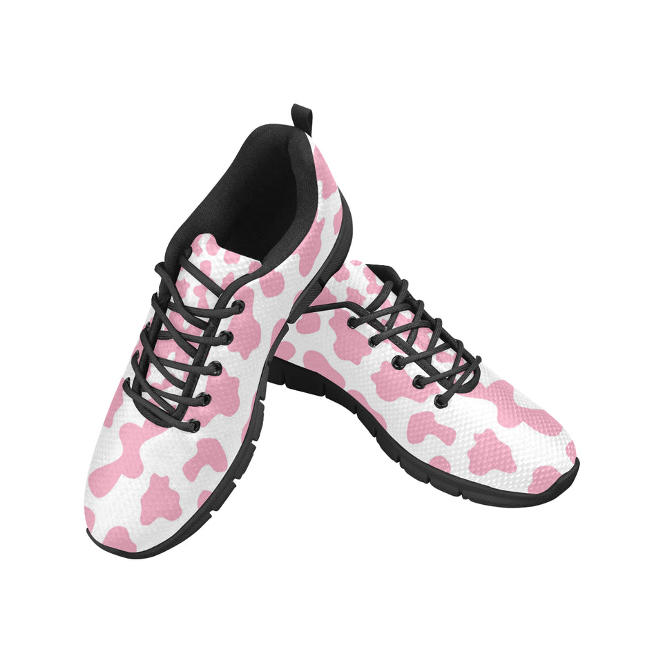 Pink Cow Skin Pattern Men's Sneakers Black