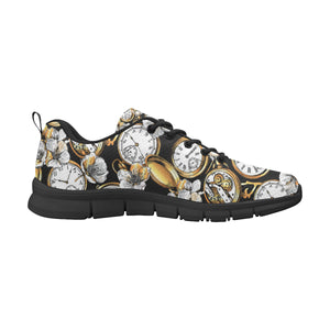 Clock Flower Pattern Men's Sneakers Black