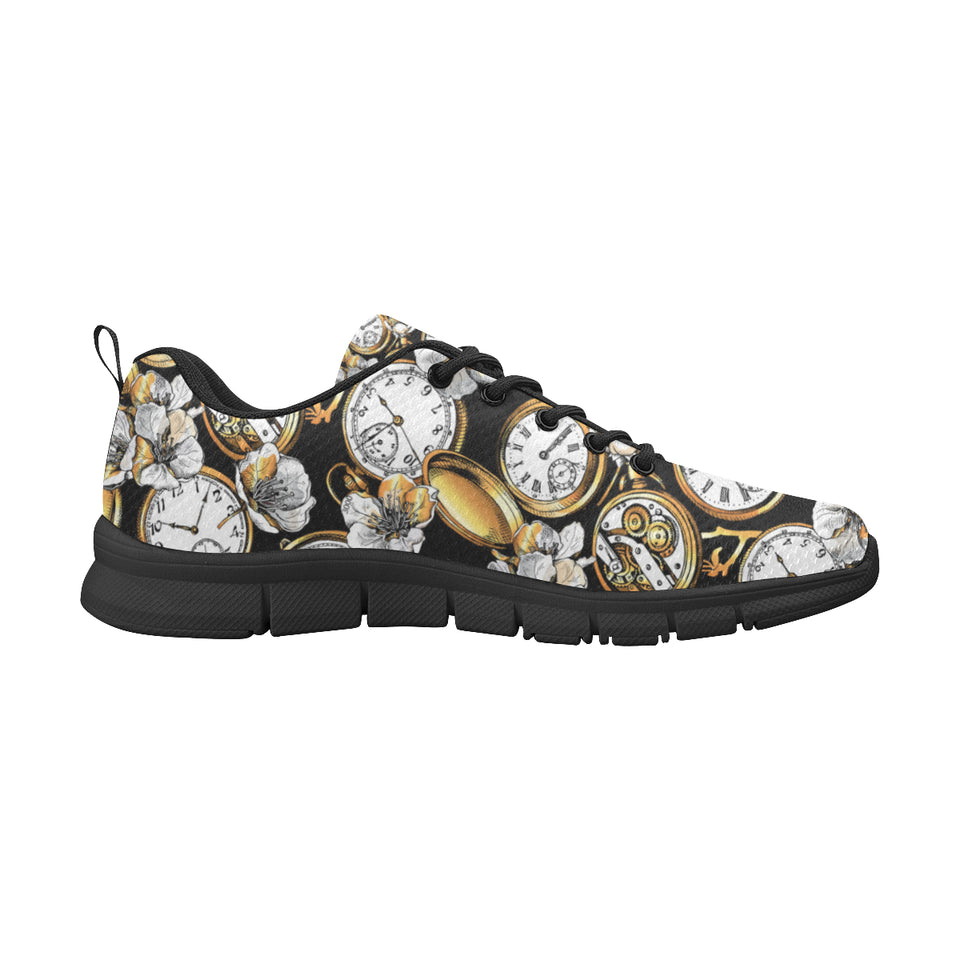 Clock Flower Pattern Men's Sneakers Black