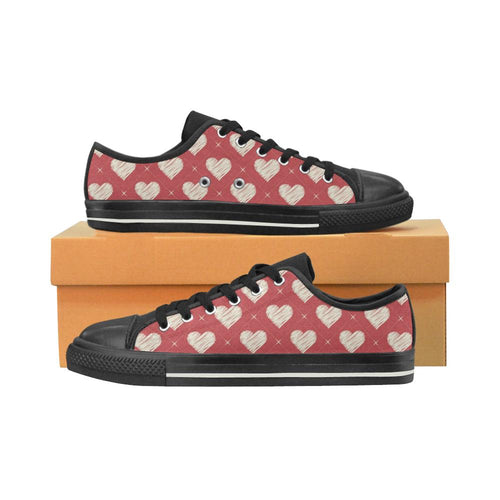 Heart Red Pattern Kids' Boys' Girls' Low Top Canvas Shoes Black