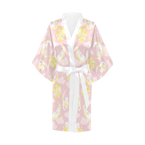 Moon Sleeping Cat Pattern Women's Short Kimono Robe