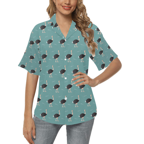 Ostrich Pattern Print Design 01 Women's All Over Print Hawaiian Shirt