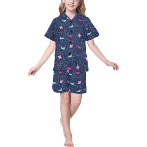 Stingray Pattern Print Design 05 Kids' Boys' Girls' V-Neck Short Pajama Set