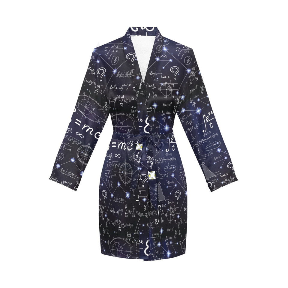 Math Pattern Print Design 02 Women's Long Sleeve Belted Night Robe