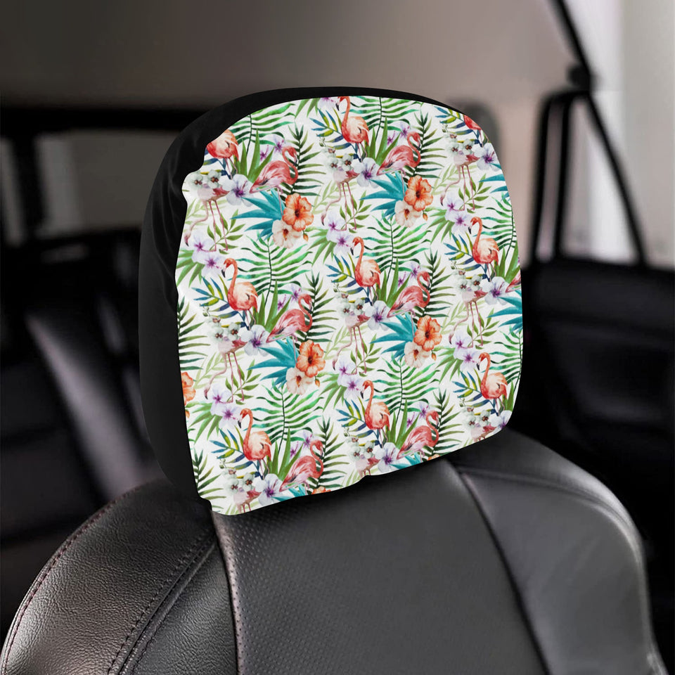 Flamingo Flower Leaves Pattern Car Headrest Cover