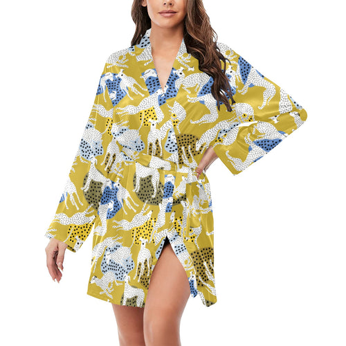 Greyhound Pattern Print Design 02 Women's Long Sleeve Belted Night Robe