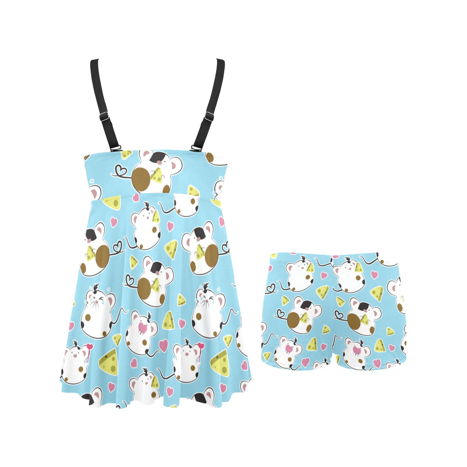 Guinea Pig Pattern Print Design 03 Chest Sexy Pleated Two Piece Swim Dress