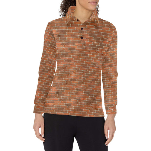 Brick Printed Pattern Print Design 04 Women's Long Sleeve Polo Shirt