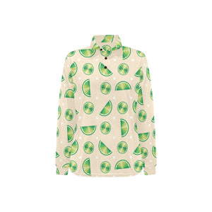 Lime Pattern Women's Long Sleeve Polo Shirt