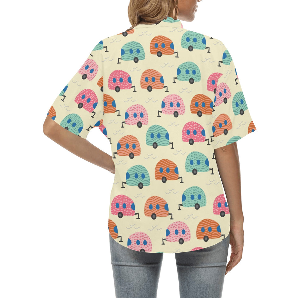 Camper Van Pattern Print Design 04 Women's All Over Print Hawaiian Shirt