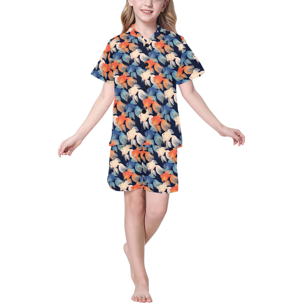 Goldfish Pattern Print Design 04 Kids' Boys' Girls' V-Neck Short Pajama Set