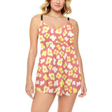 Popcorn Pattern Print Design 01 Chest Sexy Pleated Two Piece Swim Dress