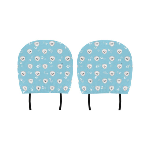 Pomeranian Pattern Blue Background Car Headrest Cover