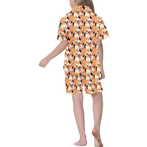 Squirrel Pattern Print Design 04 Kids' Boys' Girls' V-Neck Short Pajama Set