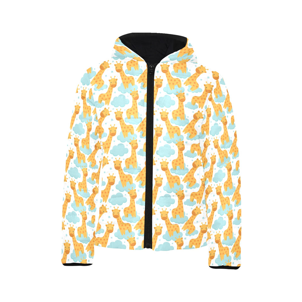 Giraffe Pattern Print Design 05 Kids' Boys' Girls' Padded Hooded Jacket