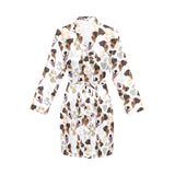 Jack Russel Pattern Print Design 05 Women's Long Sleeve Belted Night Robe