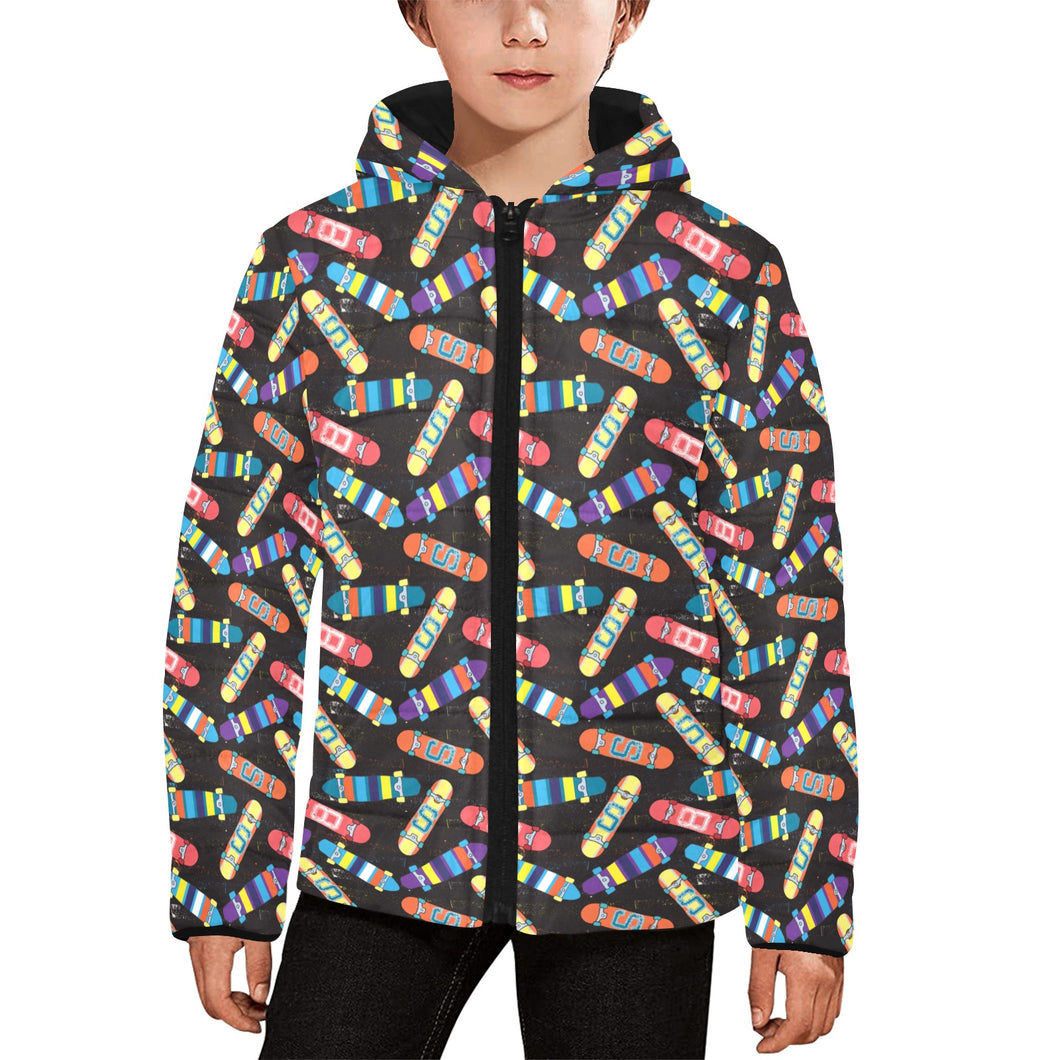 Skate Board Pattern Print Design 02 Kids' Boys' Girls' Padded Hooded Jacket