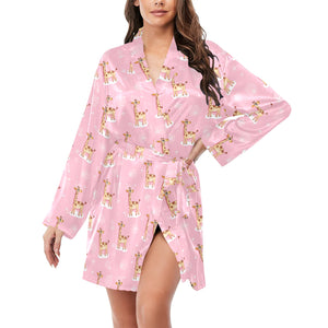 Giraffe Pattern Print Design 01 Women's Long Sleeve Belted Night Robe