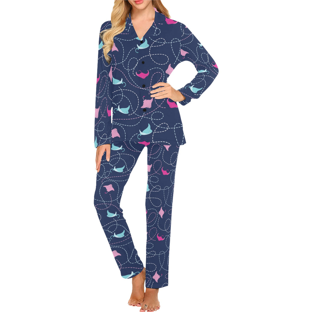 Stingray Pattern Print Design 05 Women's Long Pajama Set