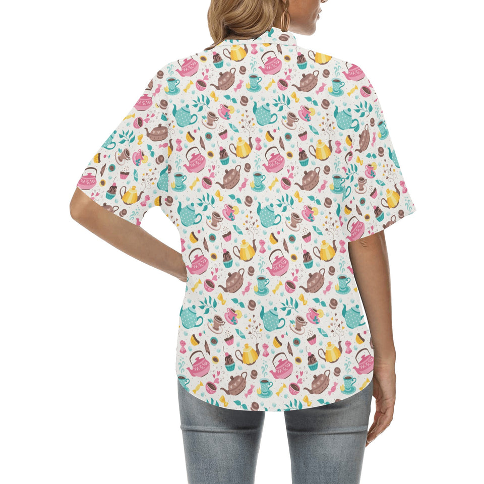 Tea pots Pattern Print Design 05 Women's All Over Print Hawaiian Shirt