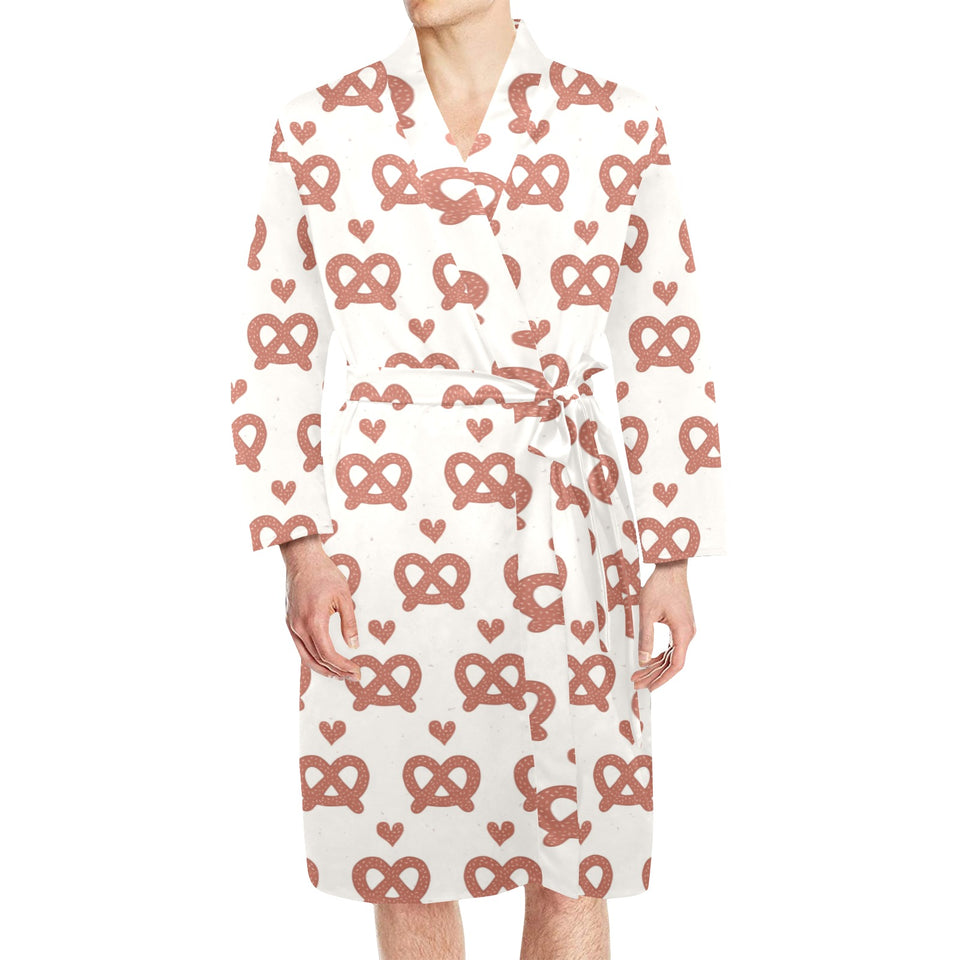 Pretzels Pattern Print Design 01 Men's Long Sleeve Belted Night Robe