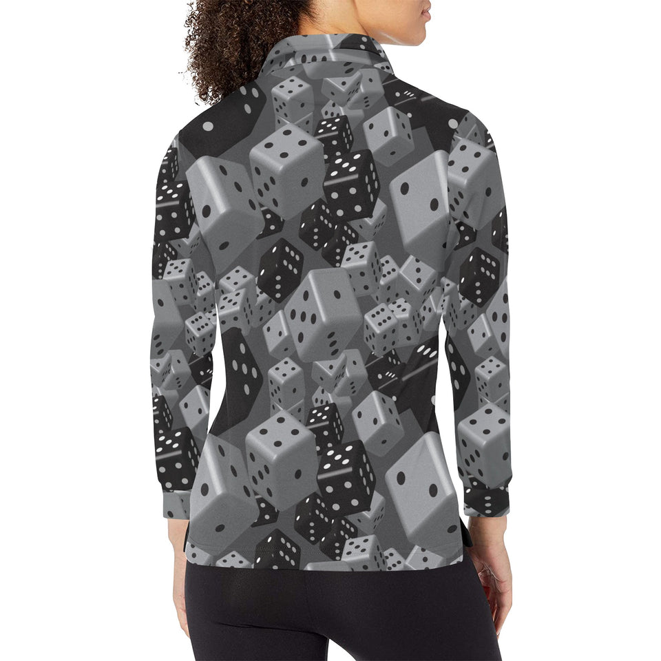 Dice Pattern Print Design 05 Women's Long Sleeve Polo Shirt