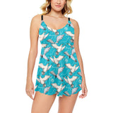 Seagull Pattern Print Design 03 Chest Sexy Pleated Two Piece Swim Dress