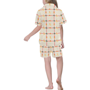 Golden Retriever Pattern Print Design 01 Kids' Boys' Girls' V-Neck Short Pajama Set