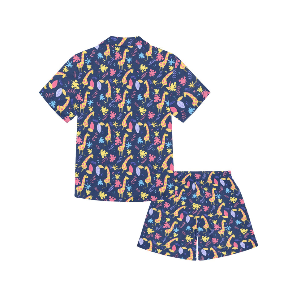 Giraffe Pattern Print Design 04 Kids' Boys' Girls' V-Neck Short Pajama Set