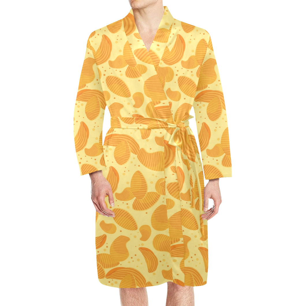 Potato Chips Pattern Print Design 04 Men's Long Sleeve Belted Night Robe