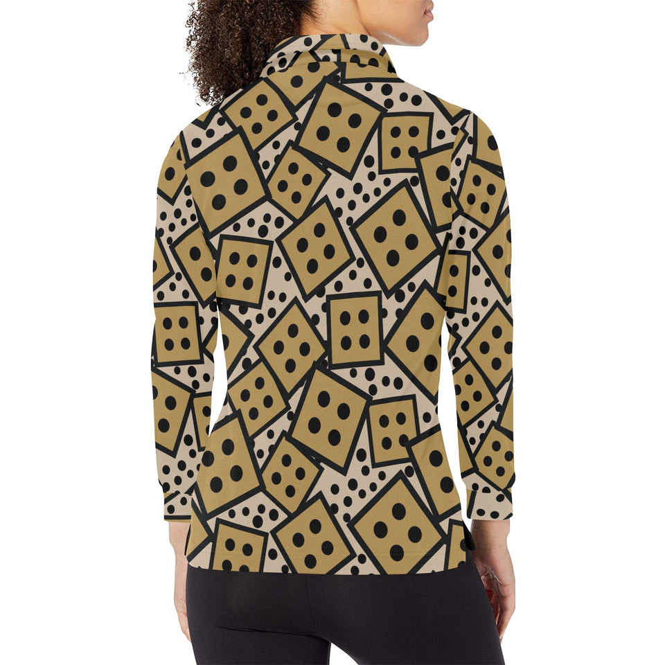 Dice Pattern Print Design 02 Women's Long Sleeve Polo Shirt