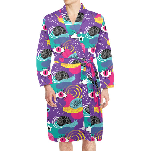 Snail Pattern Print Design 02 Men's Long Sleeve Belted Night Robe