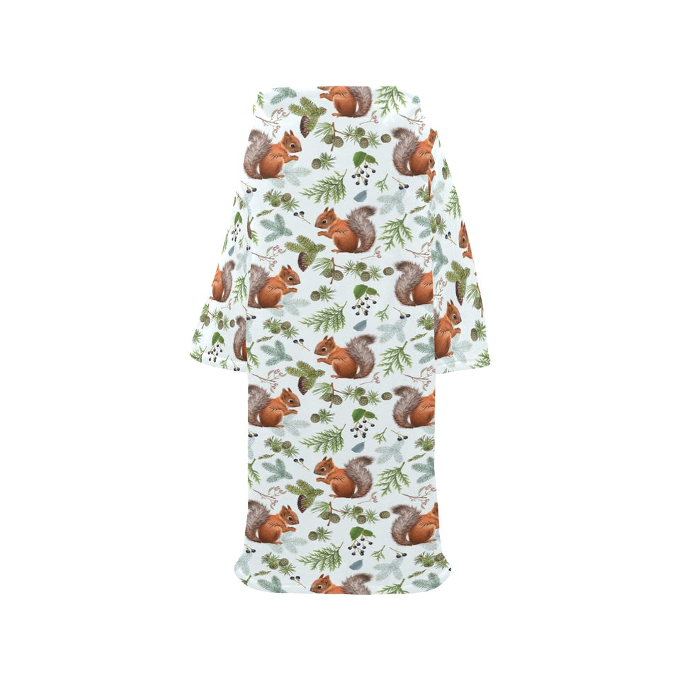 Squirrel Pattern Print Design 02 Blanket Robe with Sleeves