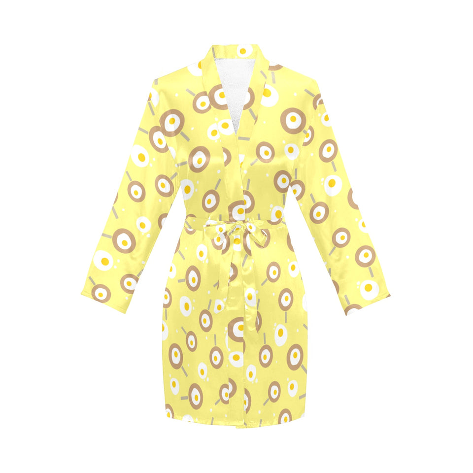 Fried Eggs Pattern Print Design 03 Women's Long Sleeve Belted Night Robe