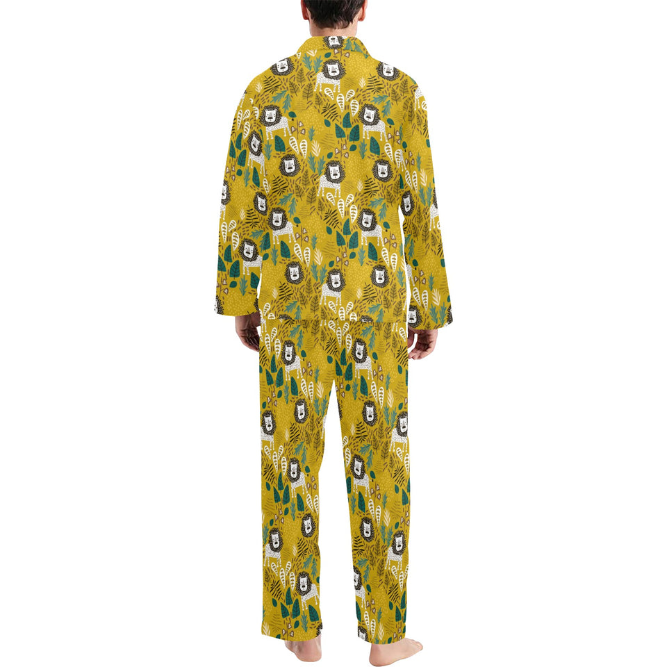 Lion Pattern Print Design 01 Men's Long Pajama Set