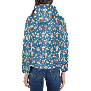 Popcorn Pattern Print Design 03 Women's Padded Hooded Jacket