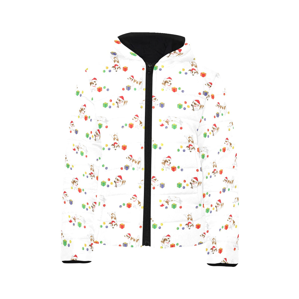 Jack Russel Pattern Print Design 02 Kids' Boys' Girls' Padded Hooded Jacket