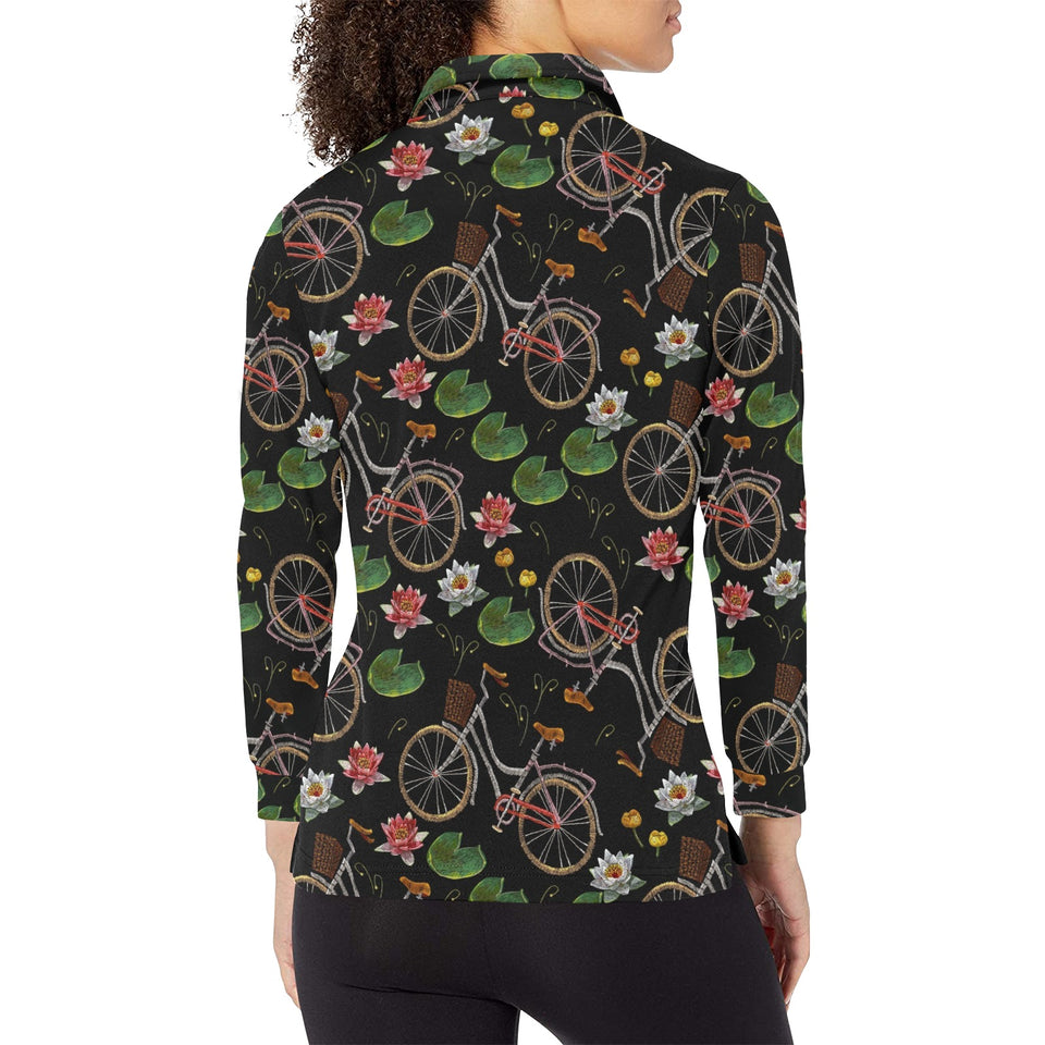 Bicycle Pattern Print Design 03 Women's Long Sleeve Polo Shirt