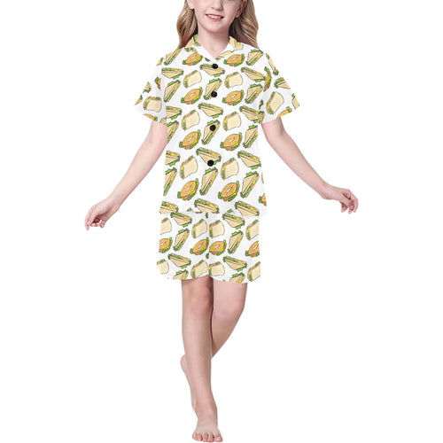 Sandwich Pattern Print Design 05 Kids' Boys' Girls' V-Neck Short Pajama Set