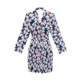 Hibiscus Pattern Print Design 02 Women's Long Sleeve Belted Night Robe