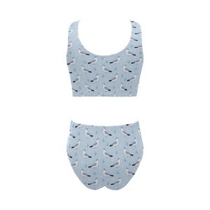 Pigeon Pattern Print Design 03 Chest Bowknot High Waisted Bikini Swimsuit