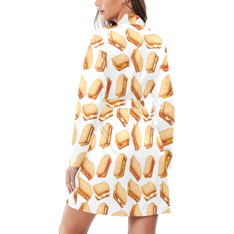 Sandwich Pattern Print Design 01 Women's Long Sleeve Belted Night Robe