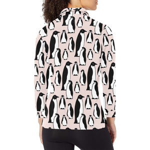 Penguin Pattern Background Women's Long Sleeve Polo Shirt