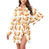 Sandwich Pattern Print Design 01 Women's Long Sleeve Belted Night Robe