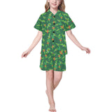 Green Peas Pattern Print Design 05 Kids' Boys' Girls' V-Neck Short Pajama Set