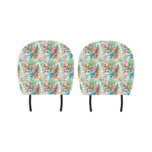 Flamingo Flower Leaves Pattern Car Headrest Cover