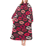 Lips Pattern Print Design 02 Blanket Robe with Sleeves