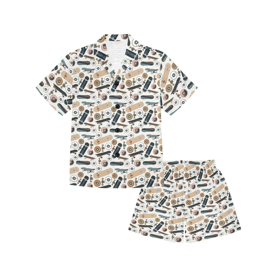 Skate Board Pattern Print Design 01 Kids' Boys' Girls' V-Neck Short Pajama Set