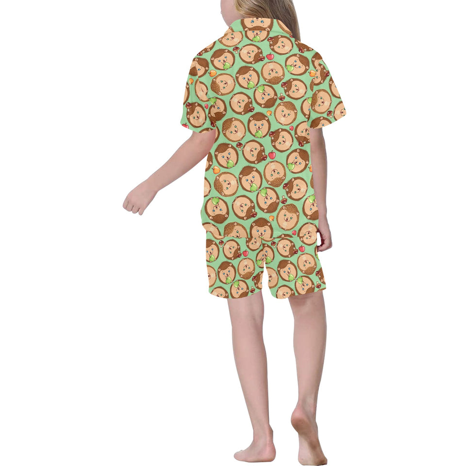 Hedgehog Pattern Print Design 01 Kids' Boys' Girls' V-Neck Short Pajama Set