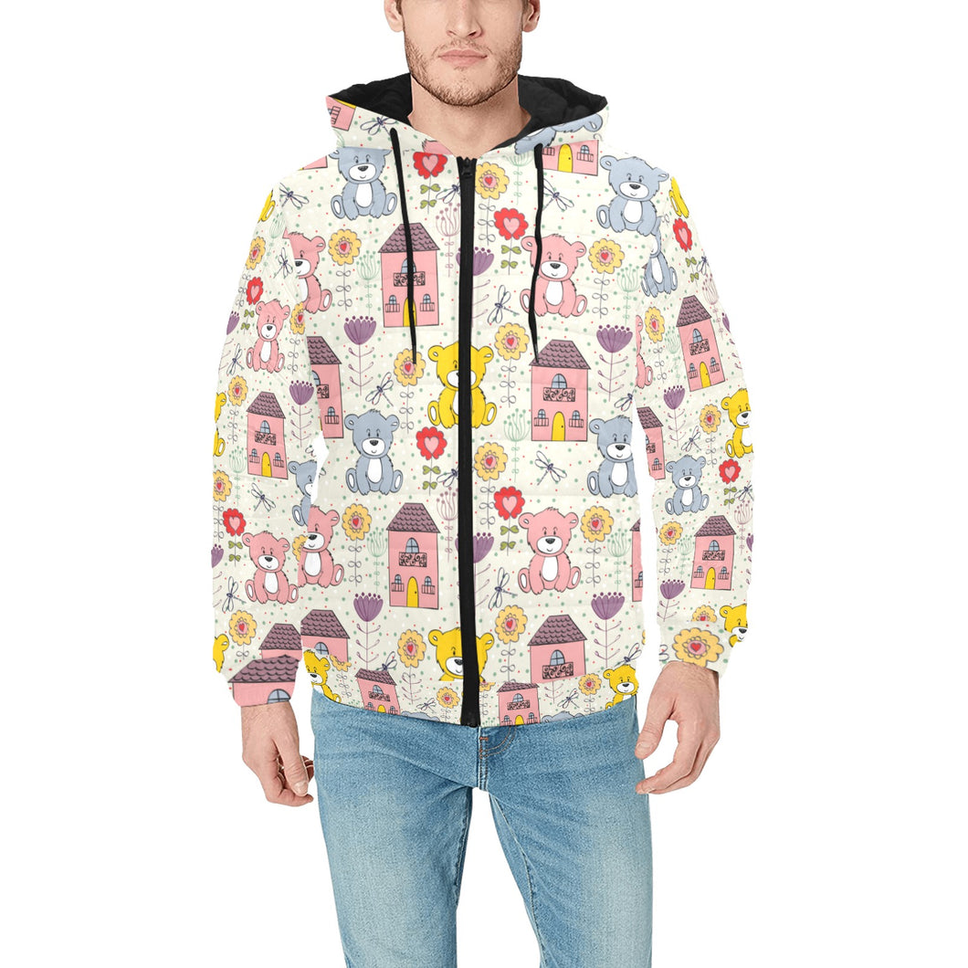 Teddy Bear Pattern Print Design 04 Men's Padded Hooded Jacket(ModelH42)